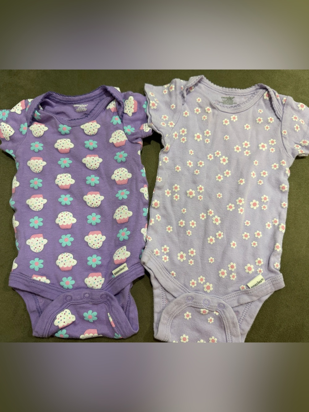 Purple Baby Onesie Duo with Cupcake & Daisy Prints
